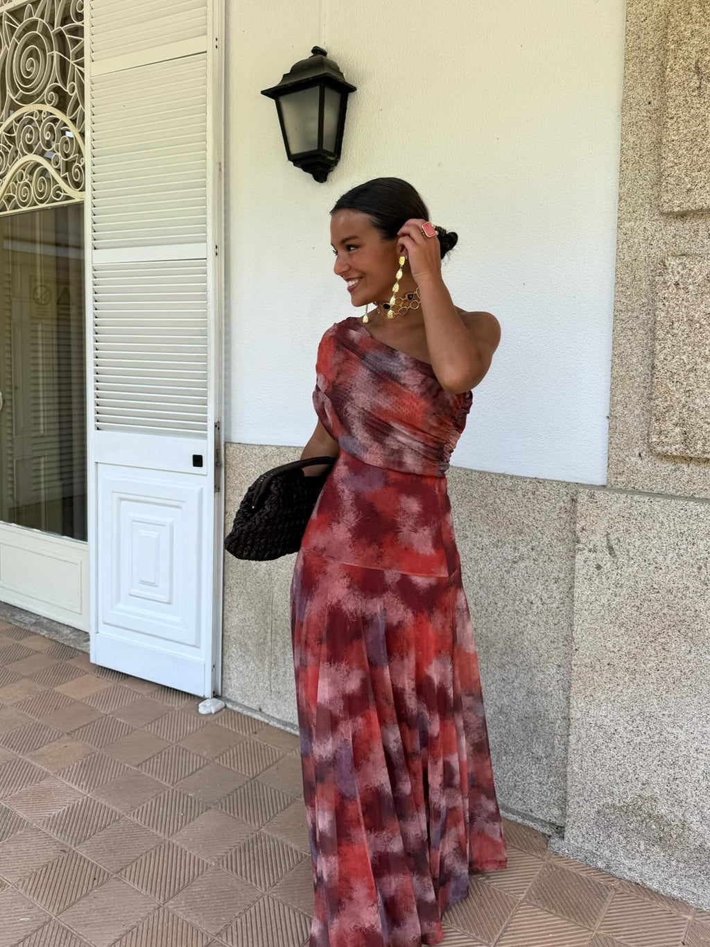 Watercolor Off-Shoulder Long Dress