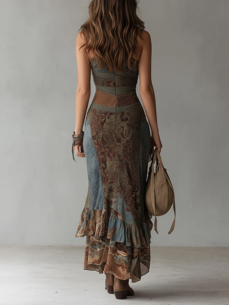 Savenora | Ethno-Print Asymmetrisches Maxikleid