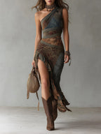 Savenora | Ethno-Print Asymmetrisches Maxikleid