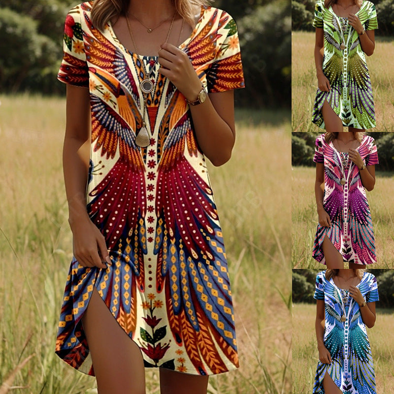 Isla™ – Kleid mit Rundhalsausschnitt und indischem Musterdesign