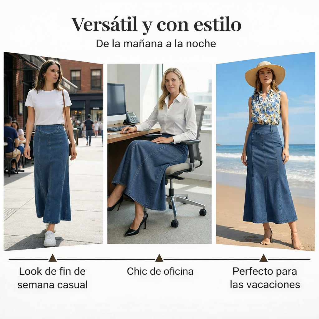 "Mía - Hochtaillierter Denim-Midirock" can be rewritten as "Mía - Hochtaillierter Denim-Midirock in Midi-Länge".