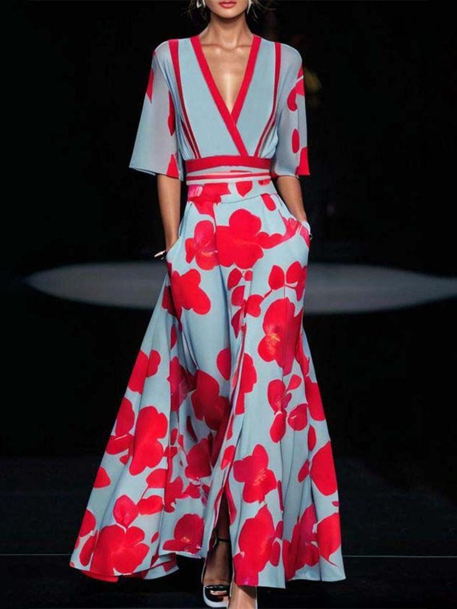Lea | Elegantes Maxi-Kleid-Set mit Halbarm im Strand-Glamour-Design