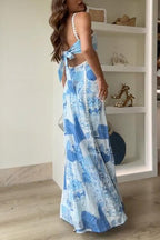 Eleonore | Bedrucktes Maxikleid mit Zickzack-Trägern und Rückenschnürung