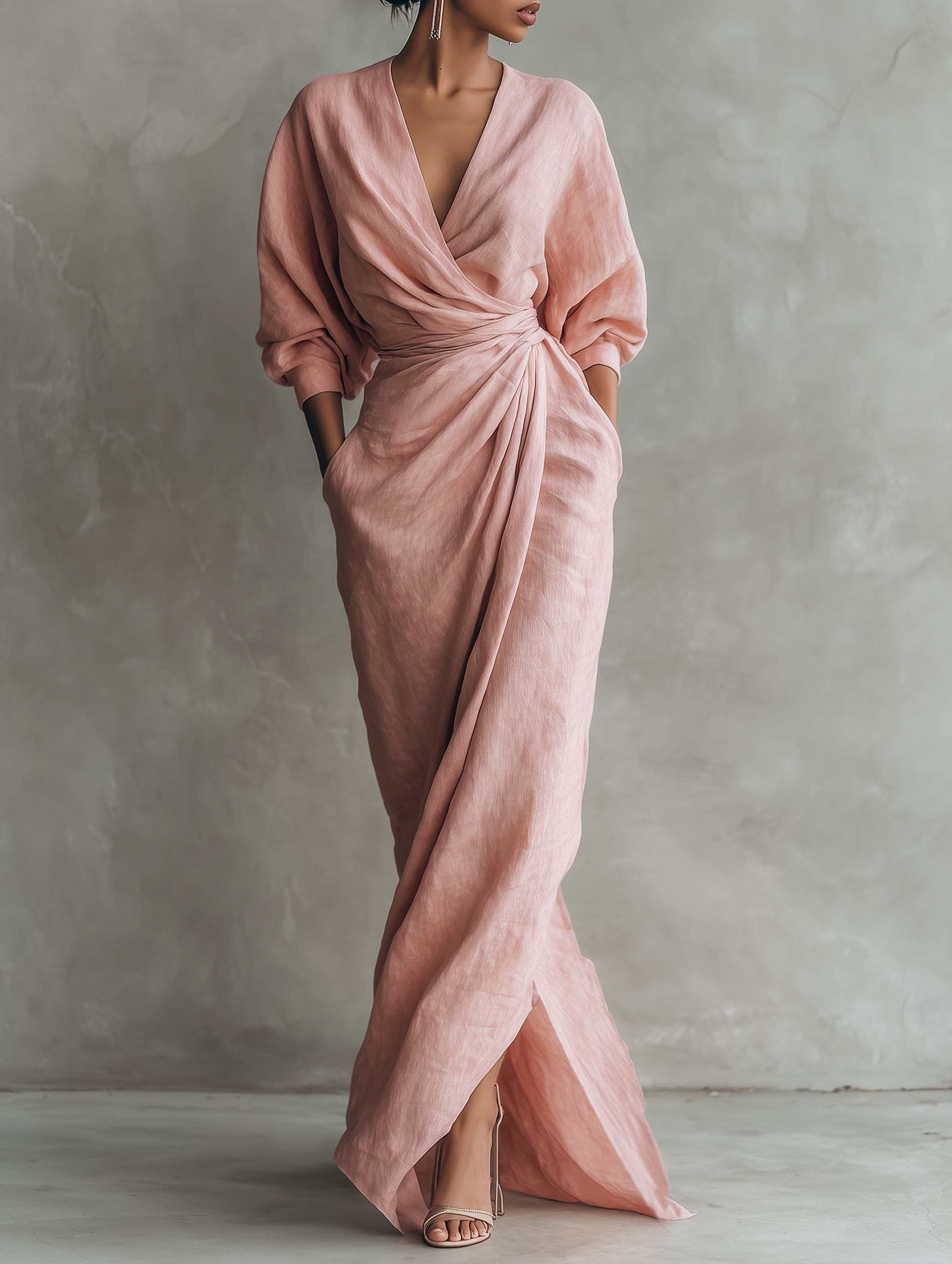 Savenora | V-Neck Rosa Maxi Dress
