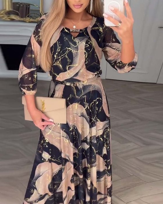 Verelle™ – Elegantes Kleid mit Print und 3/4-Ärmeln