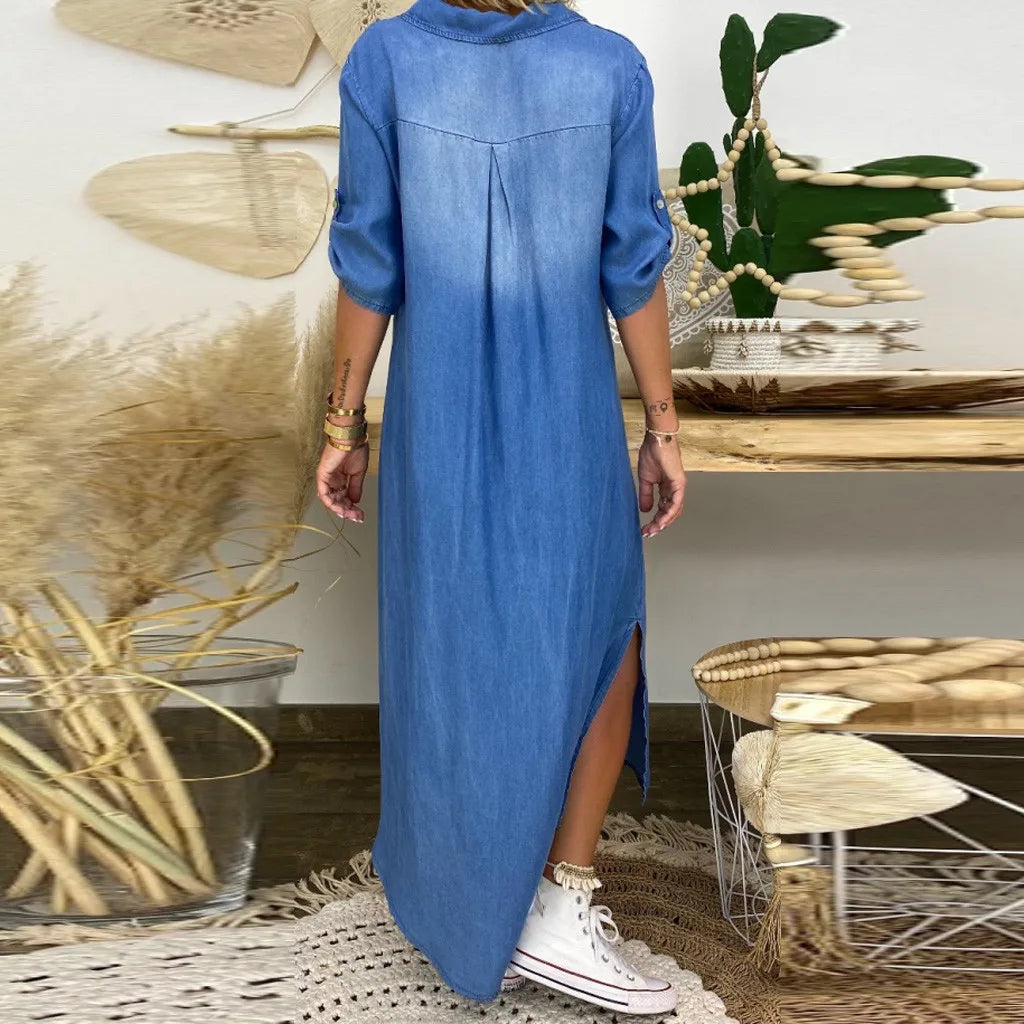 Andrea™ – Langärmliges Jeanskleid mit seitlichem Schlitz