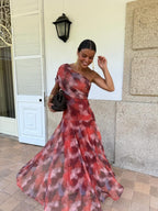Watercolor Off-Shoulder Long Dress