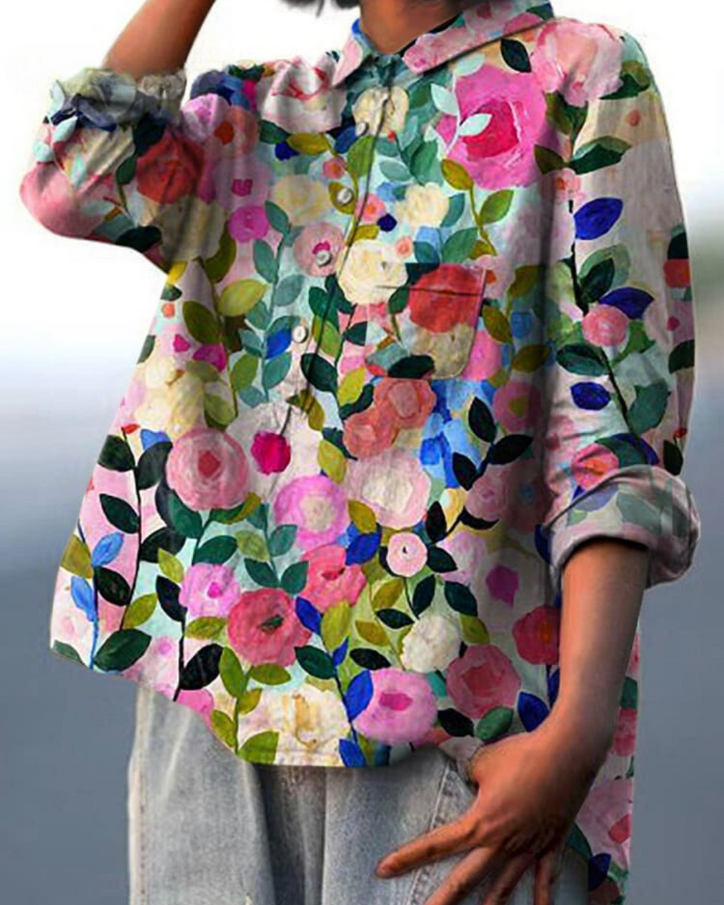 Alodia | Vintage Französische Bluse mit Floral-Muster