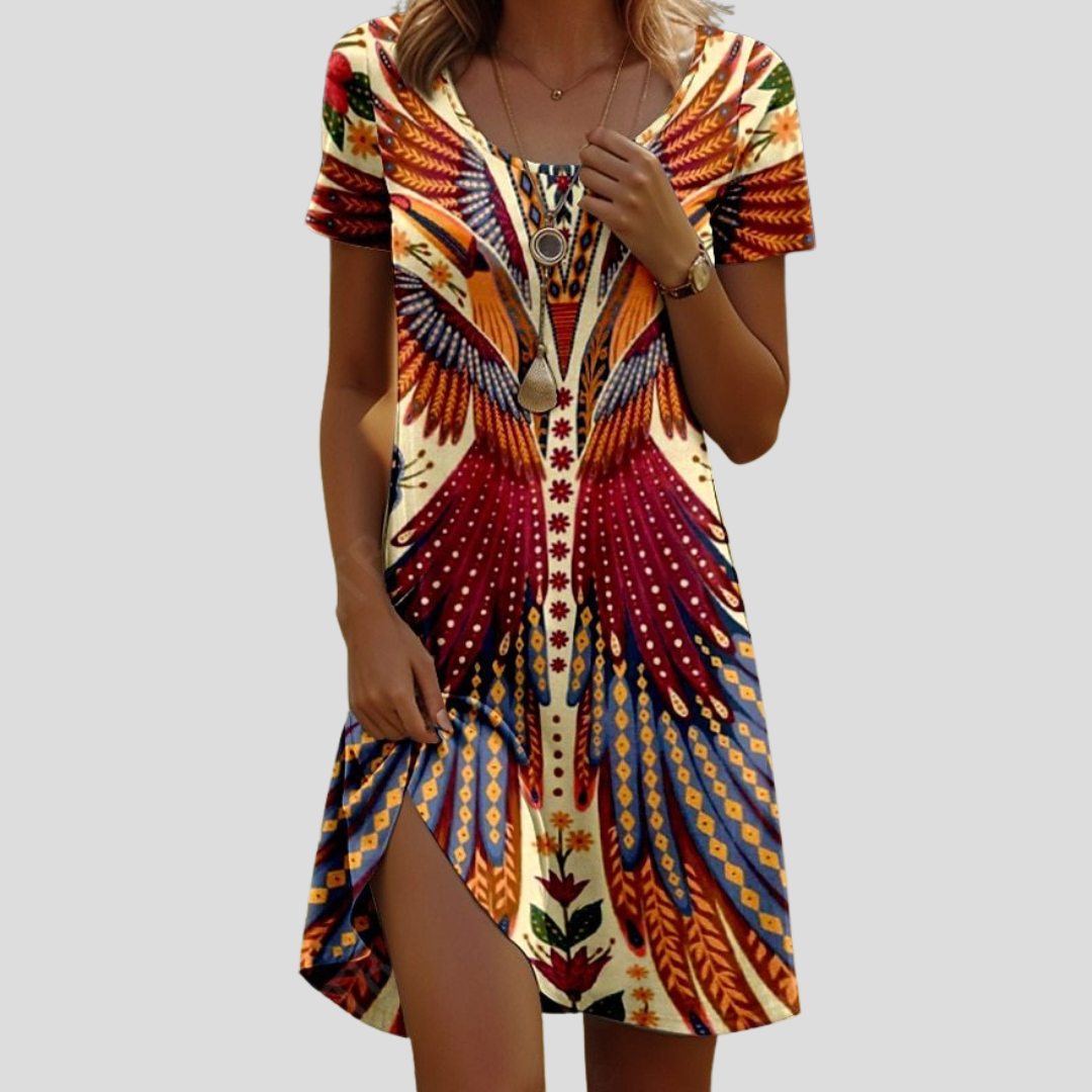 Isla™ – Kleid mit Rundhalsausschnitt und indischem Musterdesign