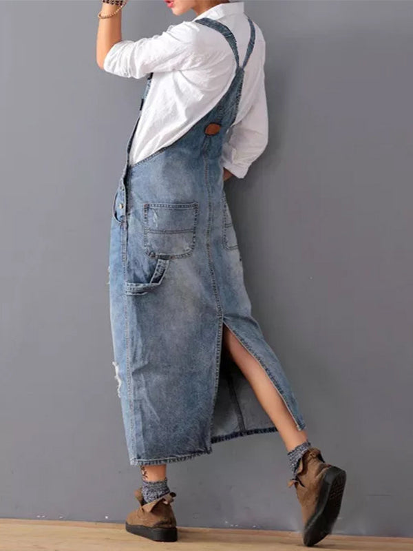 Frayla™ – Abgenutztes Jeanskleid mit Rückenschlitzdesign