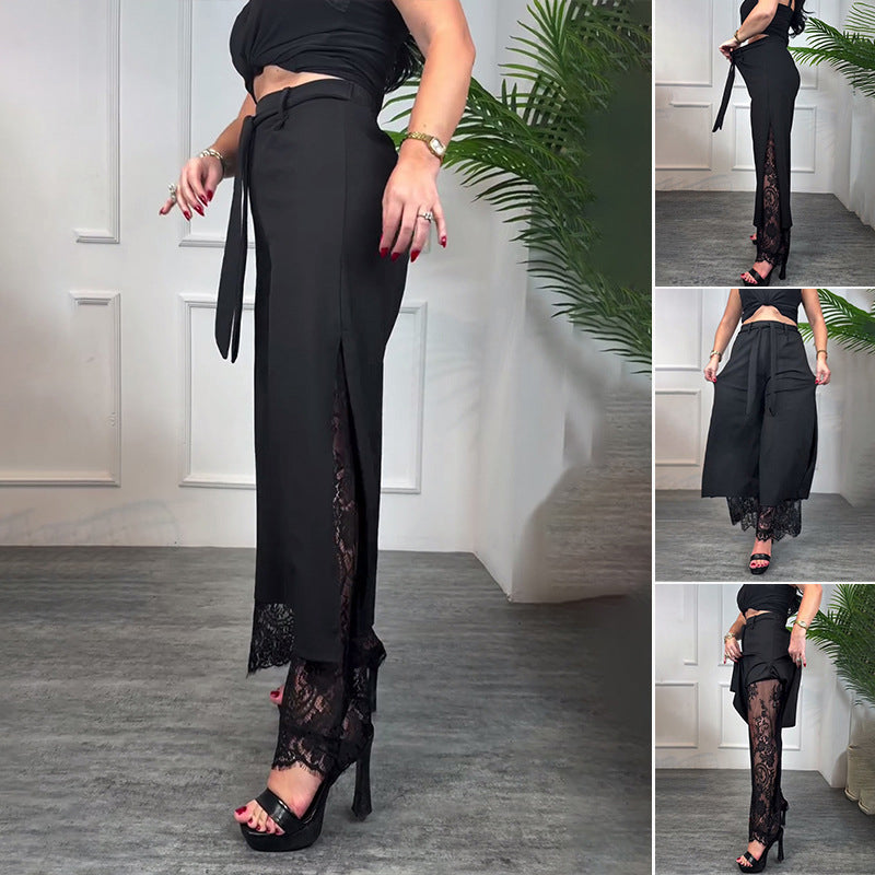 Sommerfeld | Elegante Weitbein-Hose mit Transparente Spitzenverzierung