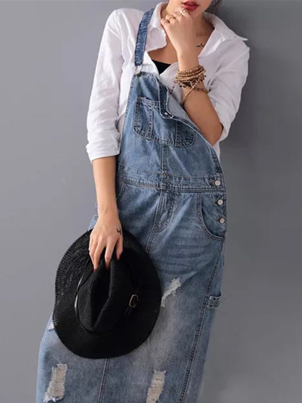 Frayla™ – Abgenutztes Jeanskleid mit Rückenschlitzdesign