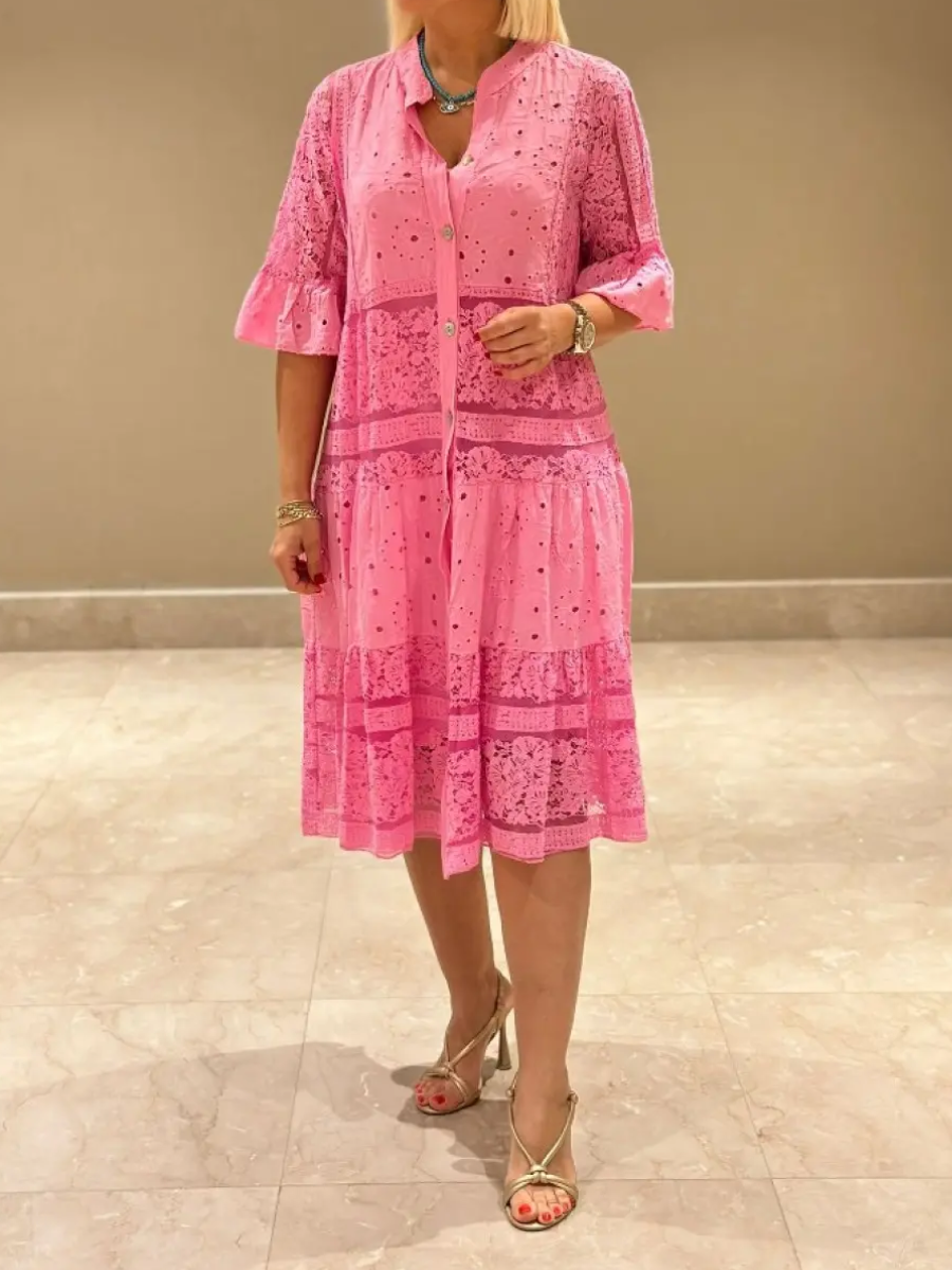 Emberly™ – Besticktes Kleid mit Knopfleiste und lässigem Schnitt