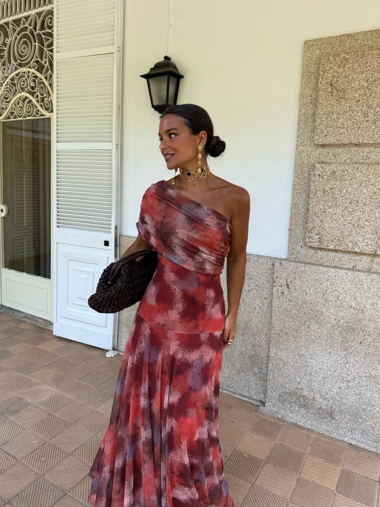 Watercolor Off-Shoulder Long Dress