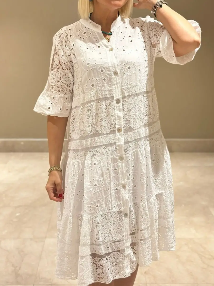 Emberly™ – Besticktes Kleid mit Knopfleiste und lässigem Schnitt
