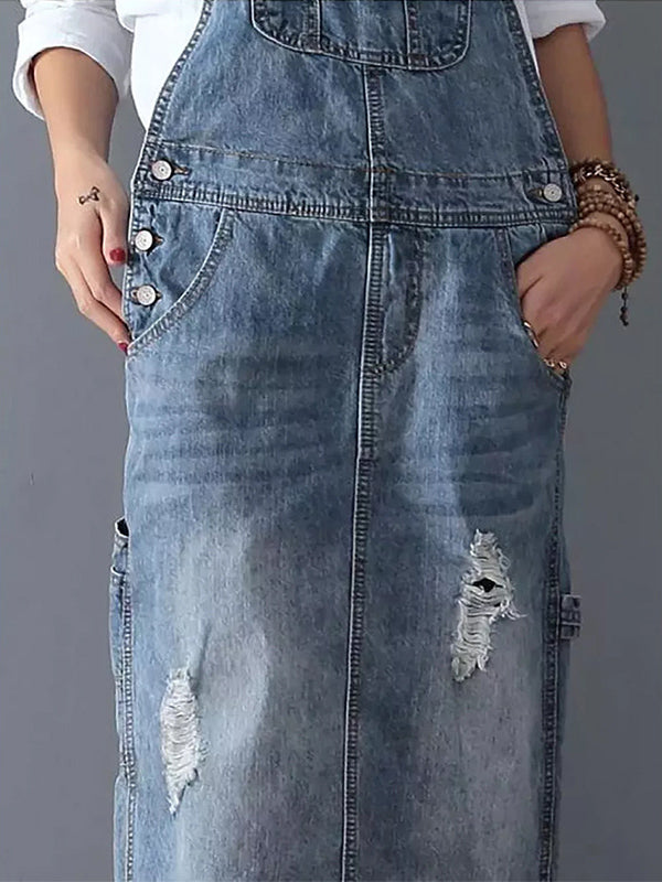 Frayla™ – Abgenutztes Jeanskleid mit Rückenschlitzdesign