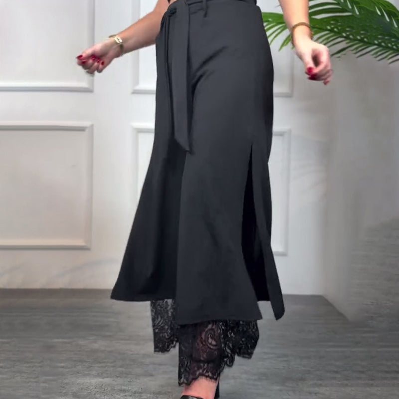 Sommerfeld | Elegante Weitbein-Hose mit Transparente Spitzenverzierung