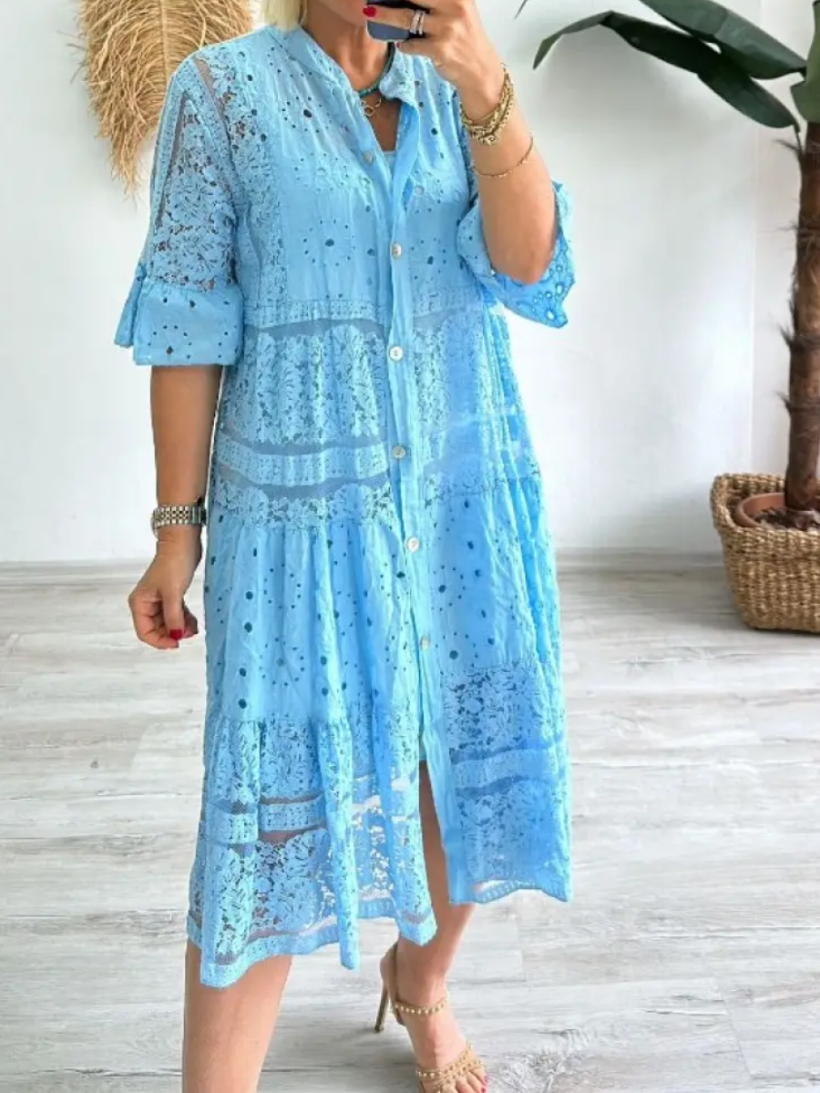 Emberly™ – Besticktes Kleid mit Knopfleiste und lässigem Schnitt