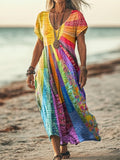 Nery™ – V-Neck Dress with Color Stripes