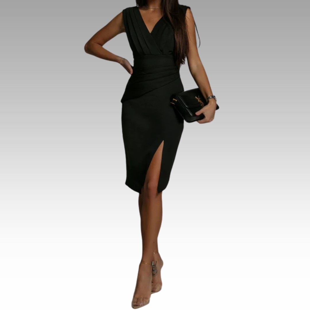 Regalia™ – Elegantes V-Ausschnitt Kleid mit tailliertem Schnitt und Schlitz