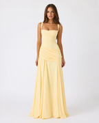 ENIE | Maxikleid mit Gerafftem Eckigem Ausschnitt