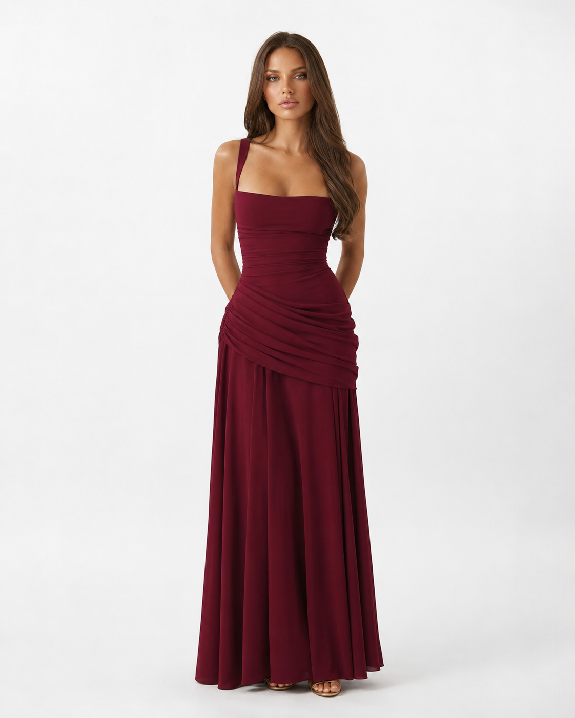 Estelle | Maxikleid mit Gerafftem Eckigem Ausschnitt