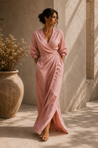 Savenora | V-Neck Rosa Maxi Dress
