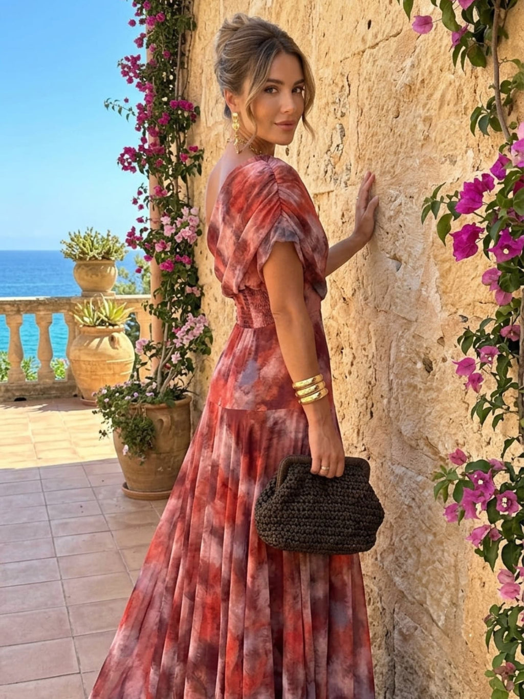 Watercolor Off-Shoulder Long Dress