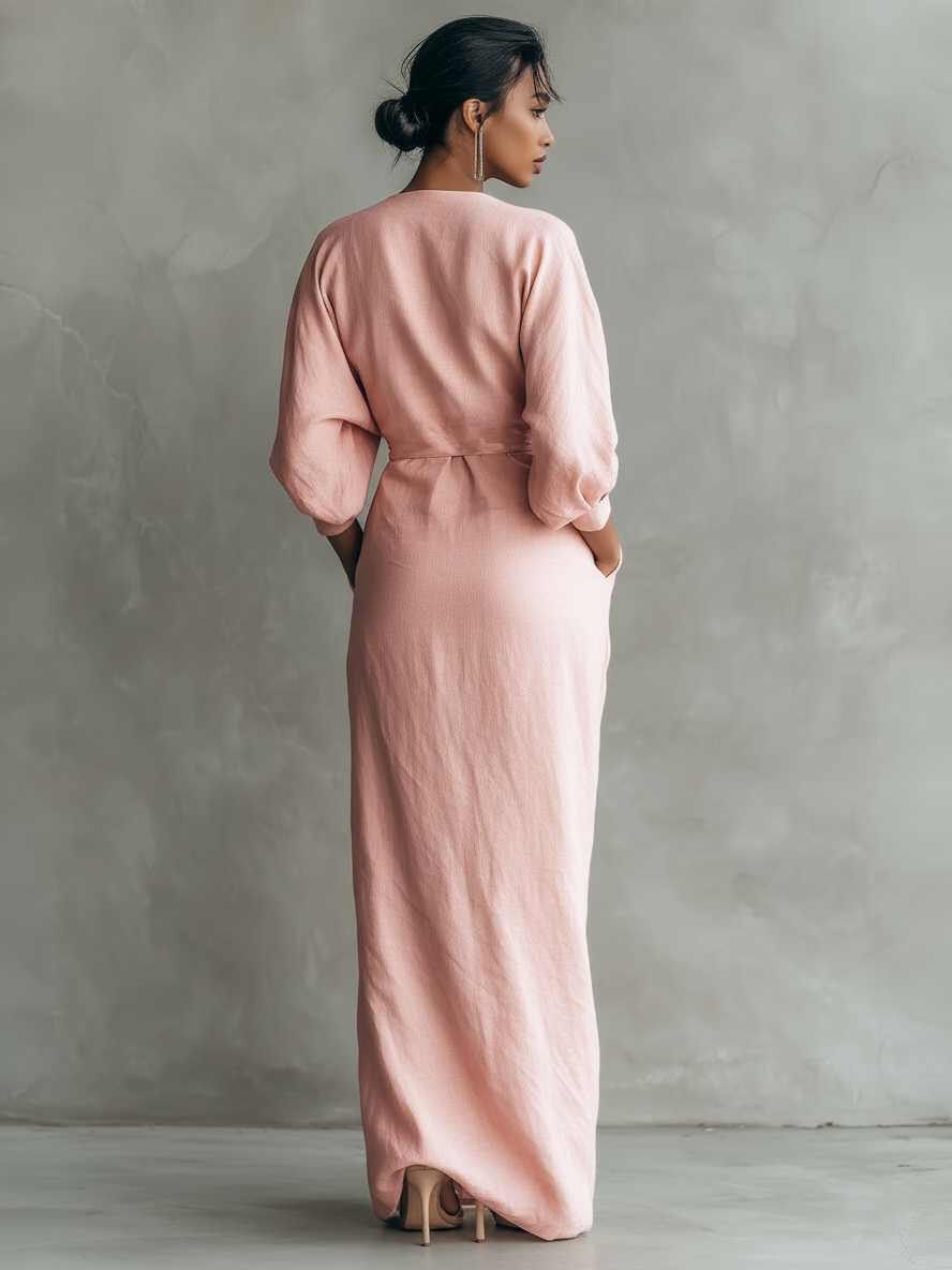 Savenora | V-Neck Rosa Maxi Dress