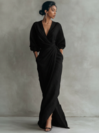 Savenora | V-Neck Rosa Maxi Dress
