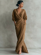 Savenora | V-Neck Rosa Maxi Dress