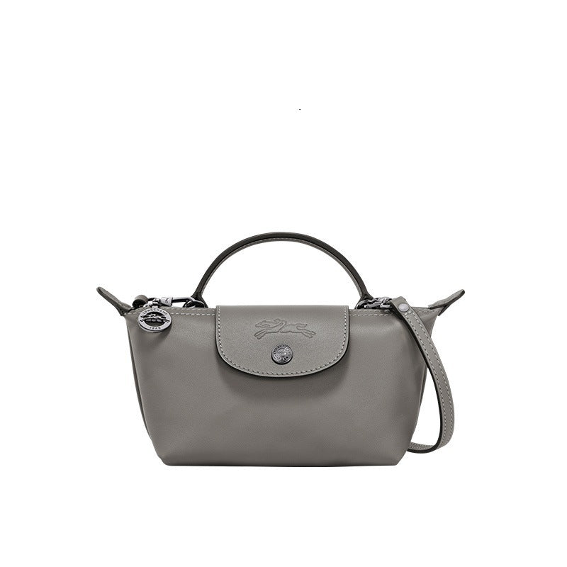 Graue Mini Leder Handtasche