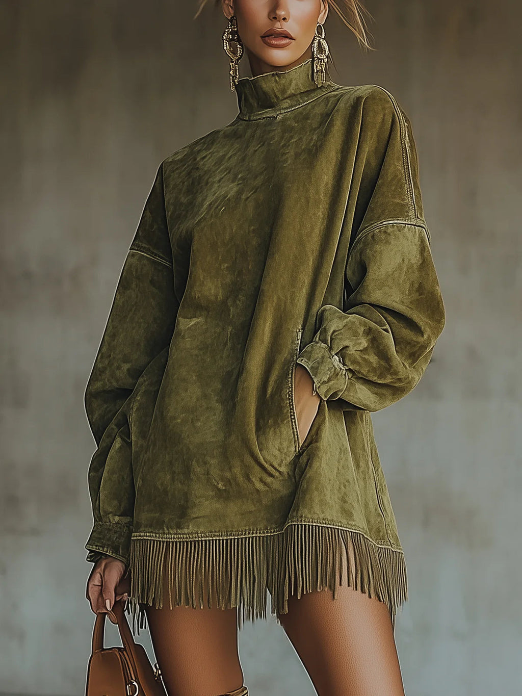Janine™ - Langärmliges Fransen-Minikleid