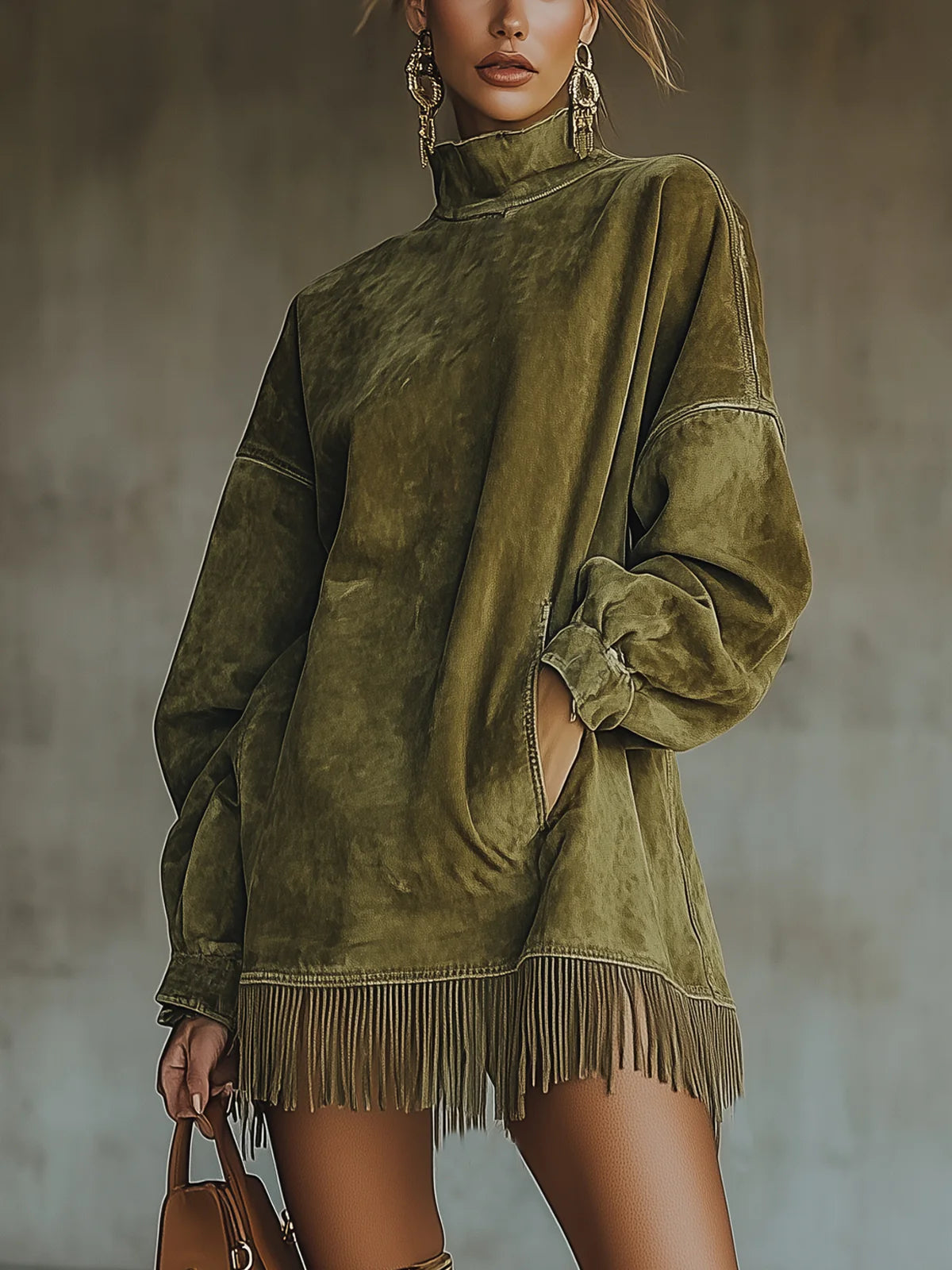 Janine™ - Langärmliges Fransen-Minikleid