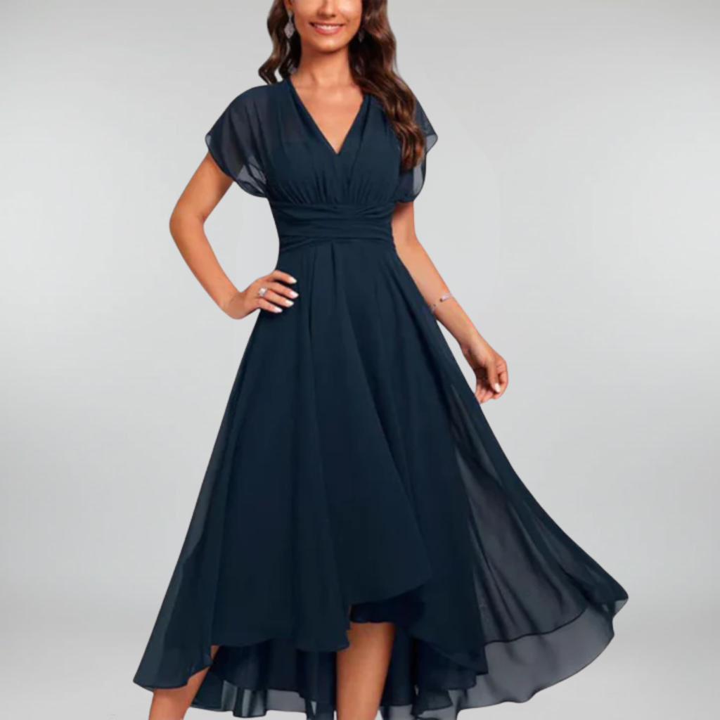 Enid™ – Elegantes V-Ausschnitt-Abendkleid mit fließendem Schnitt