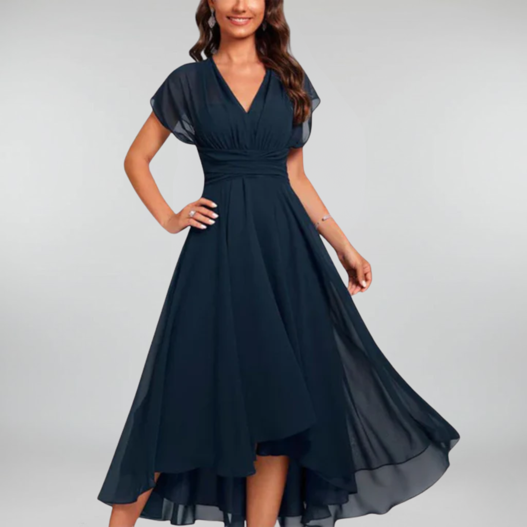 Enid™ – Elegantes V-Ausschnitt-Abendkleid mit fließendem Schnitt