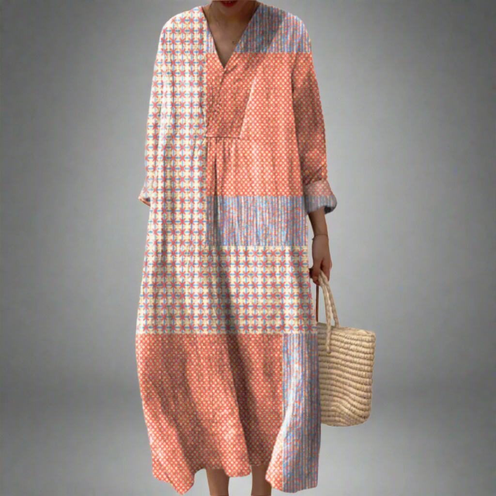 Nora™ - Midikleid im Patchwork-Design mit Korallen- und Sternenmuster