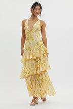 LISA | Maxi Dress with Floral Ruffles