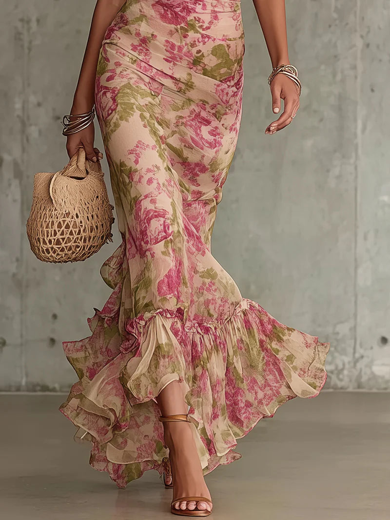 Mae | Maxikleid mit nostalgischem Rosenprint und Puffärmeln