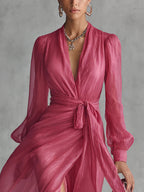 Beatrice | Elegantes Chiffon-Maxikleid mit V-Ausschnitt und Taillengürtel