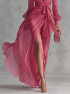 Beatrice | Elegantes Chiffon-Maxikleid mit V-Ausschnitt und Taillengürtel