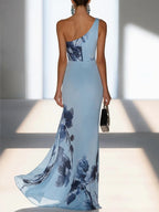 Victoria | Off-Shoulder Satin-Print Maxi Dress
