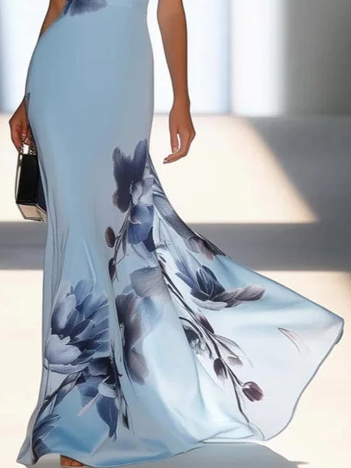 Victoria | Off-Shoulder Satin-Print Maxi Dress