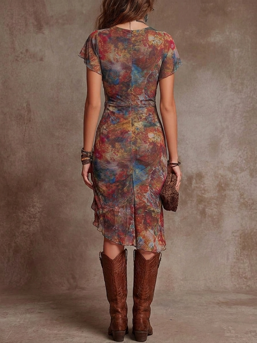 Judy | Bohemian-Inspired V-Neck Pleated Midi Dress