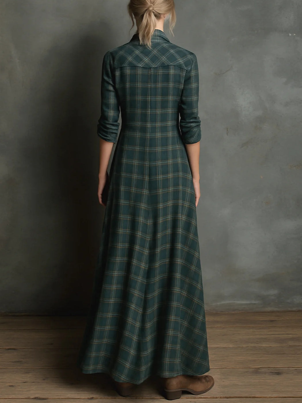 Devine™ - Langes Kleid im grünen Karodesign