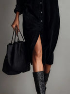 Jessy™ – Elegantes Midikleid aus weichem Cord mit funktionalen Brusttaschen