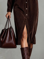 Jessy™ – Elegantes Midikleid aus weichem Cord mit funktionalen Brusttaschen
