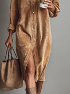Jessy™ – Elegantes Midikleid aus weichem Cord mit funktionalen Brusttaschen