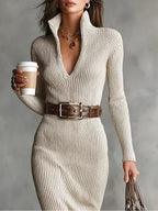 "Ayesha™ - Elegantes Rippstrickkleid" can be rewritten as "Ayesha™ - Stilvolles Rippstrickkleid".