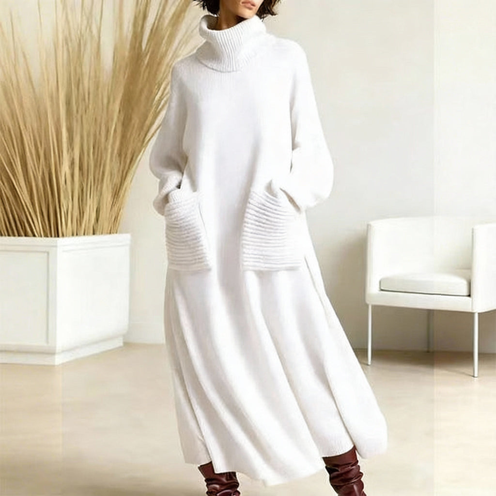 Glenda™ - Damen Oversized Strickkleid mit hohem Kragen